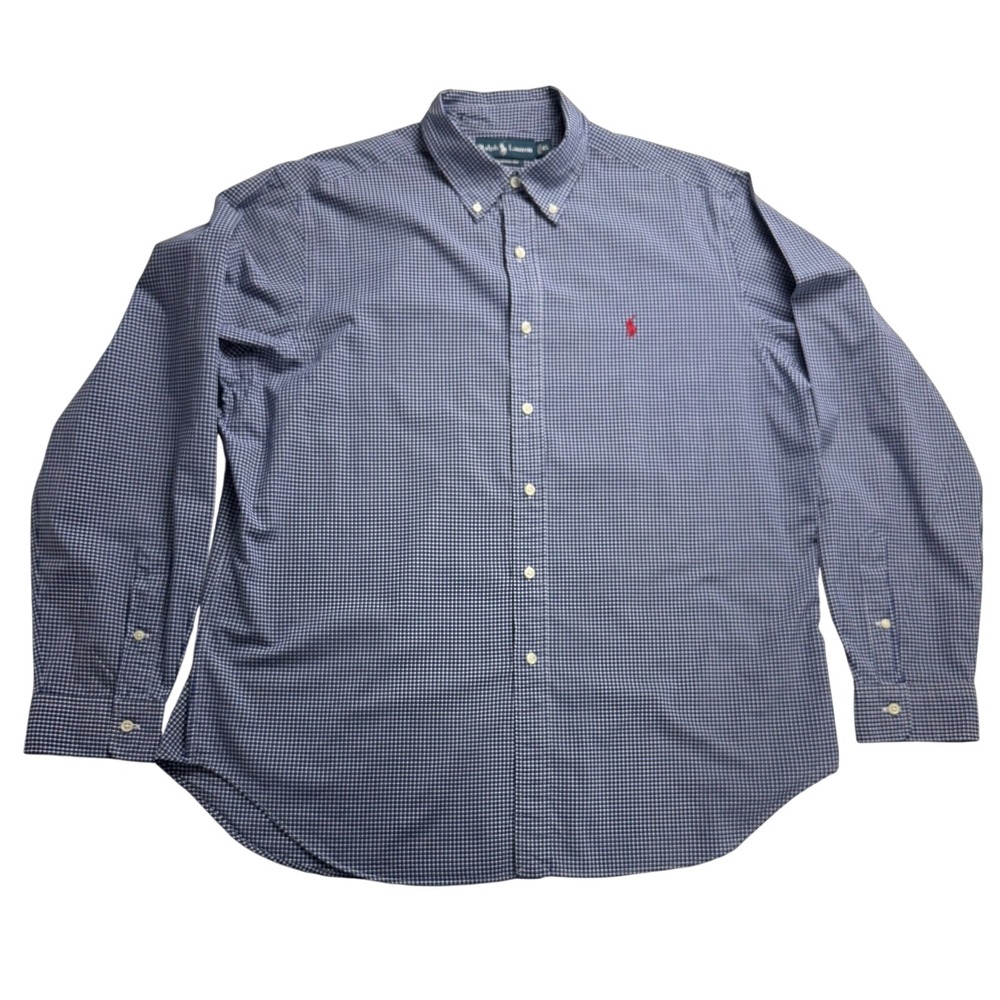 Ralph Lauren Mens Classic Fit Gingham‎ Button Down Shirt Red Pony Logo XL
